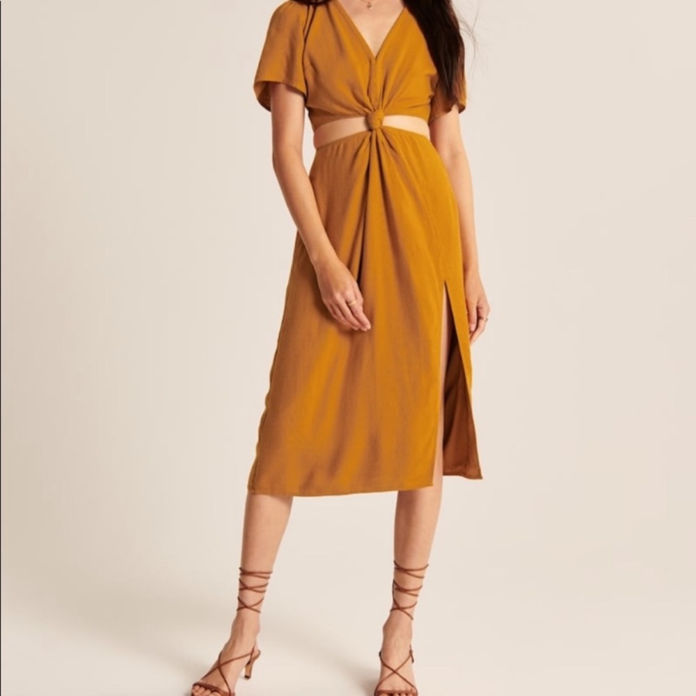 Abercrombie & Fitch Midi Knot Front Cutout Dress Size L Tall